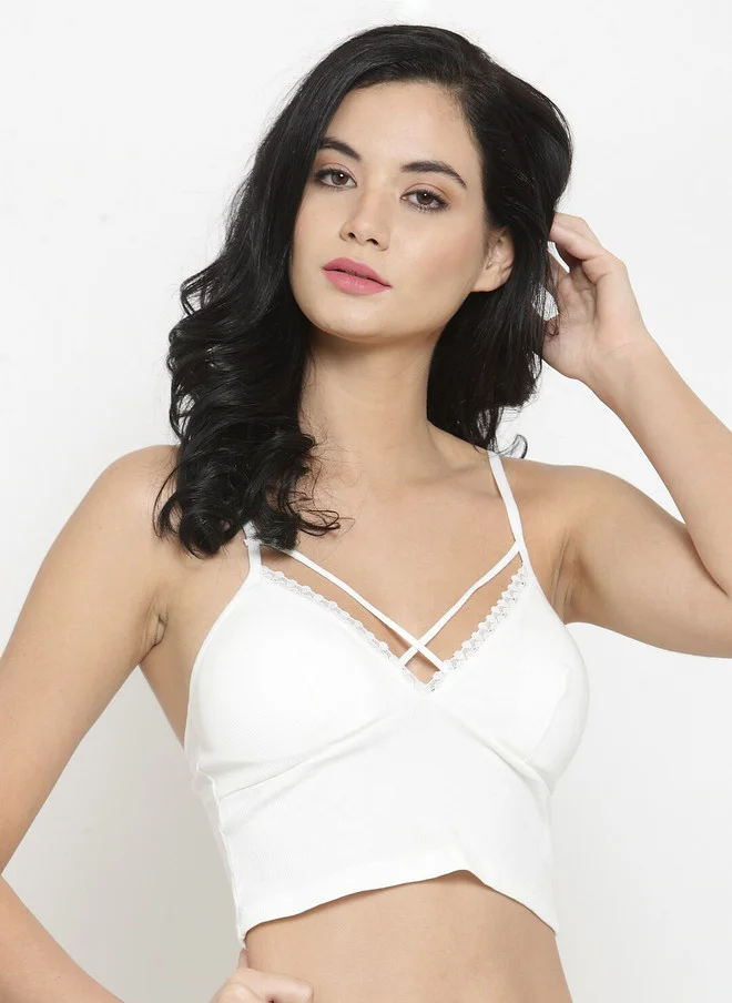 Laceandme Laceandme White Solid Non-Wired Lightly Padded Bralette